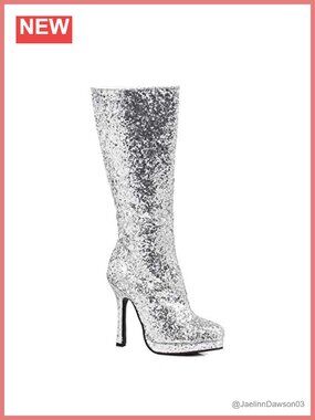 Glitter Knee-High Zip Boots Heeled 4in Stiletto Cosplay Costume Shoes